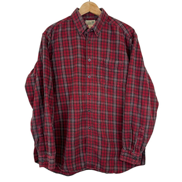 LL Bean Men's Brick Red Plaid Size L Medium‎ Weight Flannel Shirt Long Sleeve - Picture 1 of 4